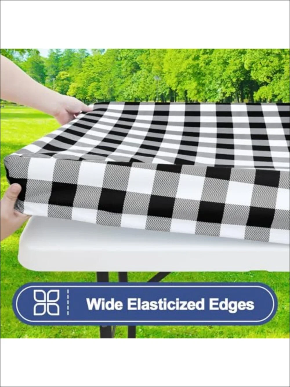Fitted Picnic Tablecloth Set Elastic Buffalo Plaid Polyester 6 Pack